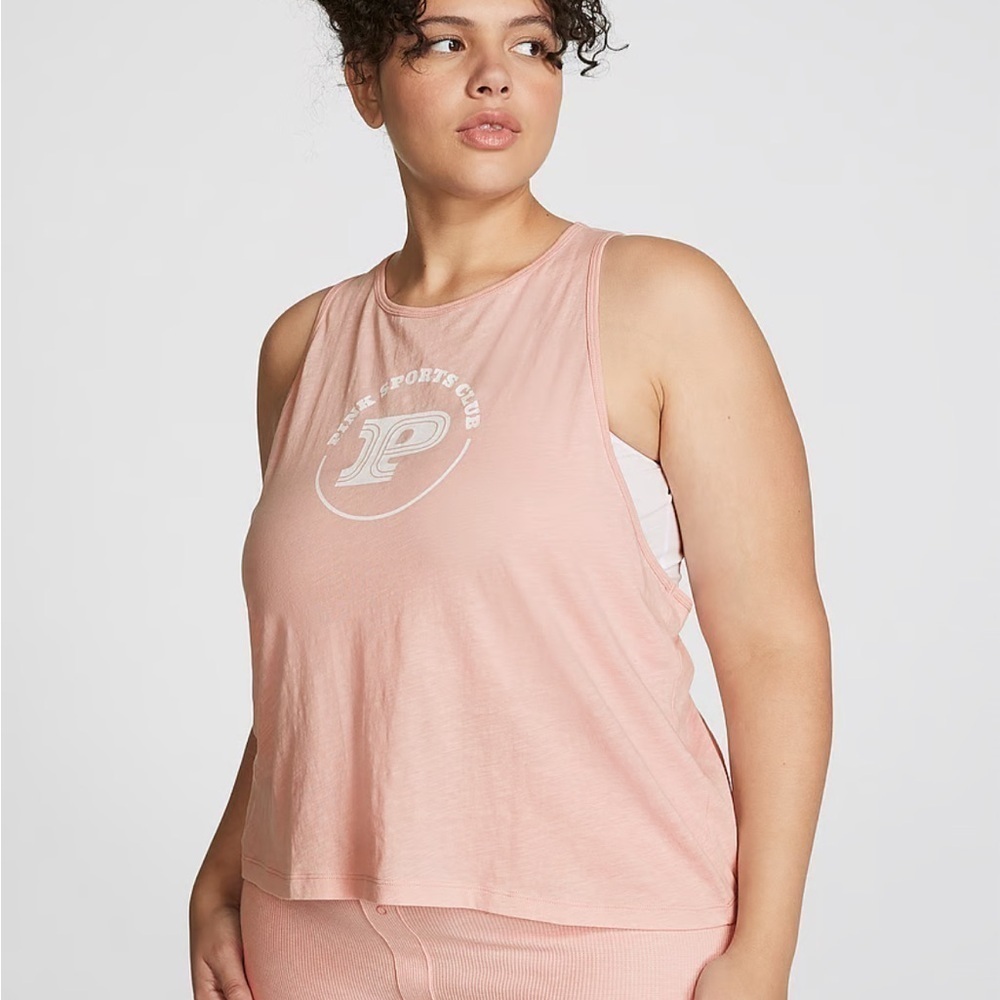 VS Pink Cotton Cropped Racerback Tank Top light pink crop top activewear medium